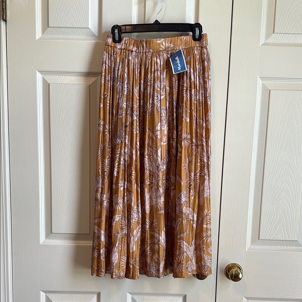 Bailey 44 Brown and White Pleated A-Line Midi Skirt